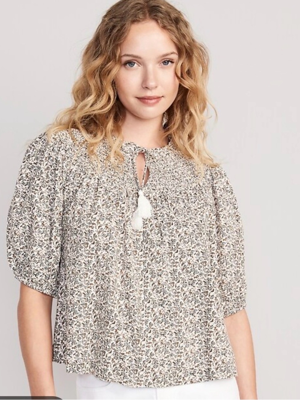 Old Navy Puff-Sleeve Tie-Front Swing Top Large